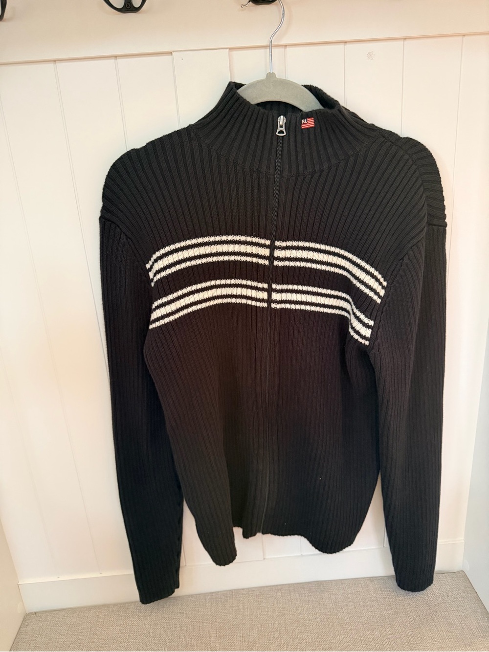 Vintage Y2K Polo Jeans Co by Ralph Lauren Black Zip-Up Ribbed Sweate